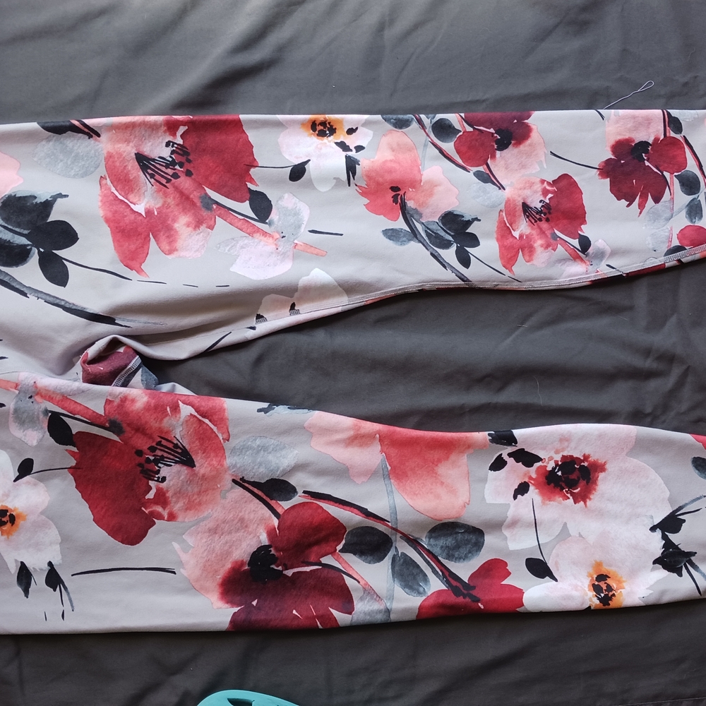 Red and Pink Floral Leggings with Bold Print